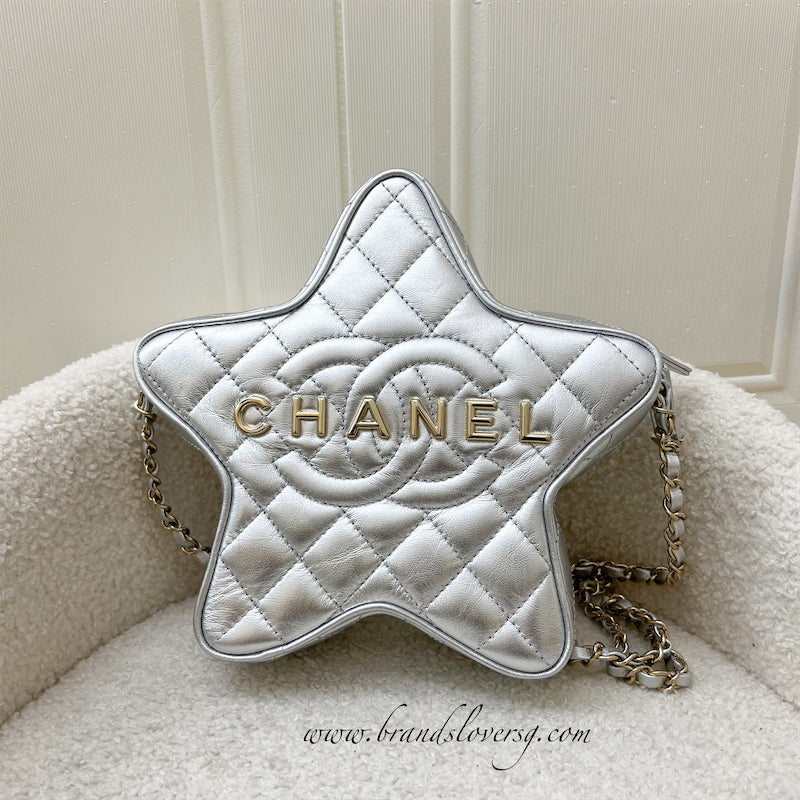 Chanel 24C Casual Style Star Bag in Metallic Silver Lambskin and LGHW