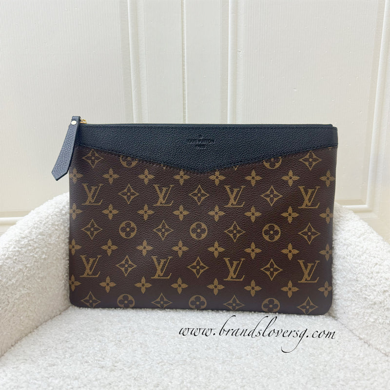 LV Daily Pouch in Monogram Canvas, Black Leather and GHW