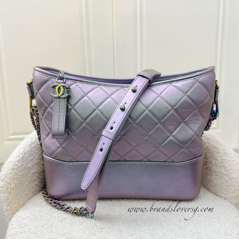 Chanel Gabrielle Medium (New Large) in Iridescent Purple Calfskin with Rainbow Hardware