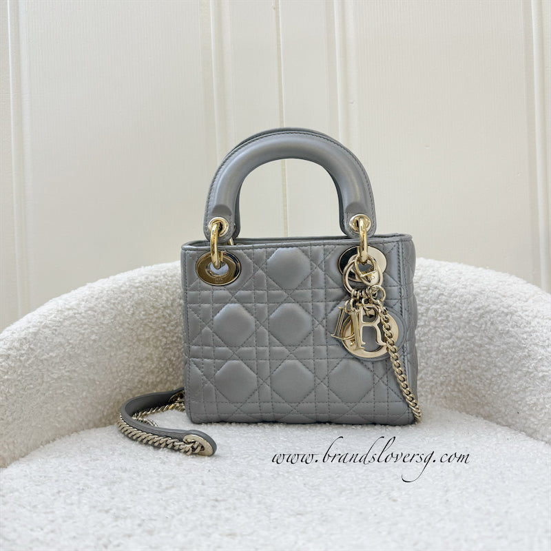 Dior Mini Lady Dior in Pearly Grey Lambskin and LGHW