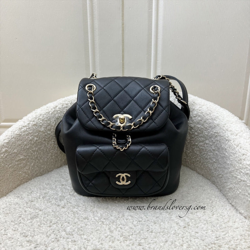 Chanel Duma Mini Backpack in Black Lambskin and LGHW (Model: AS2908)