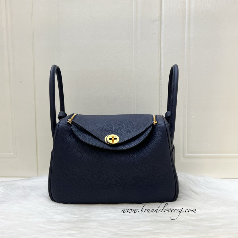 Hermes Lindy 26 in Bleu Nuit Clemence Leather and GHW