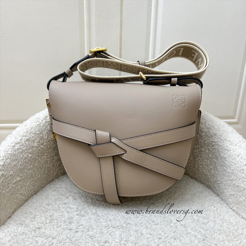 Loewe Small Gate Bag in Sand (Grey) Calf Leather, Jacquard and GHW