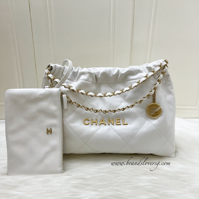 Chanel 22 Small East West Hobo Bag in White Calfskin and AGHW (Limited Edition!)