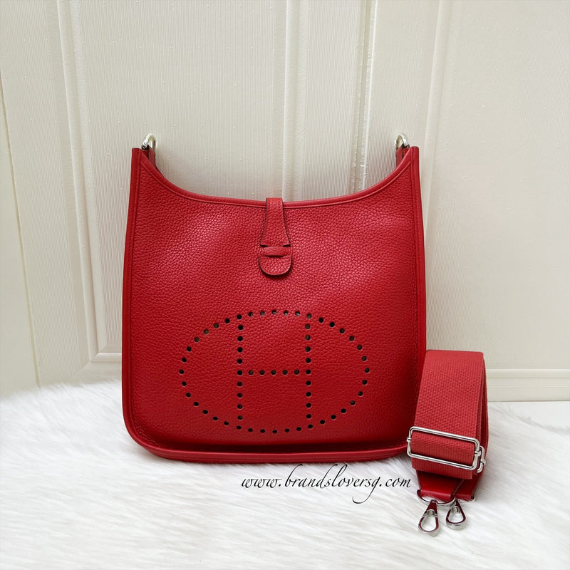 Hermes Evelyne 29 PM in Rouge Red Clemence Leather and PHW