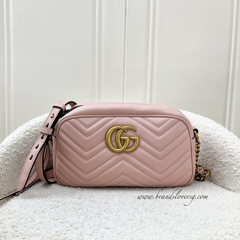 Gucci Marmont Small Camera Bag in Dusty Pink Calfskin and AGHW