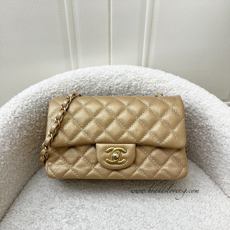 Chanel Classic Mini Rectangle Flap in Gold Caviar and AGHW