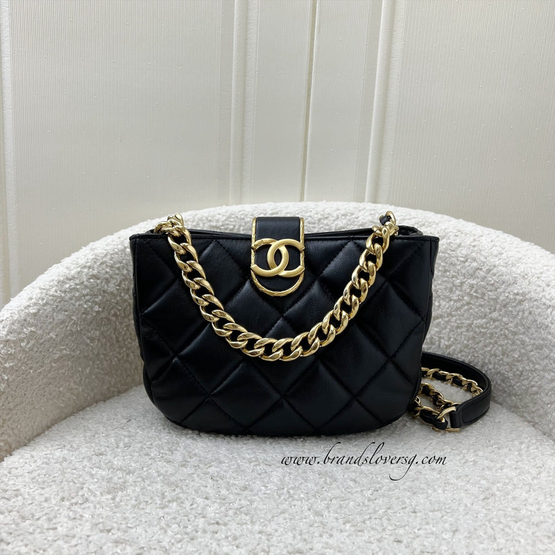 Chanel 22B Small Hobo Bag in Black Lambskin and LGHW