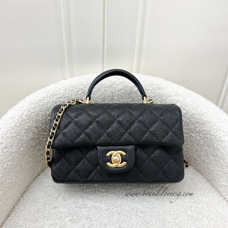 Chanel Top Handle Mini Rectangle Flap in 21S Black Caviar and AGHW