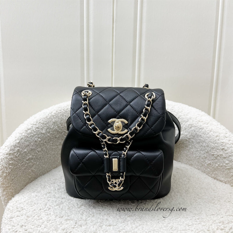 Chanel 22A Duma Mini Backpack in Black Lambskin and LGHW