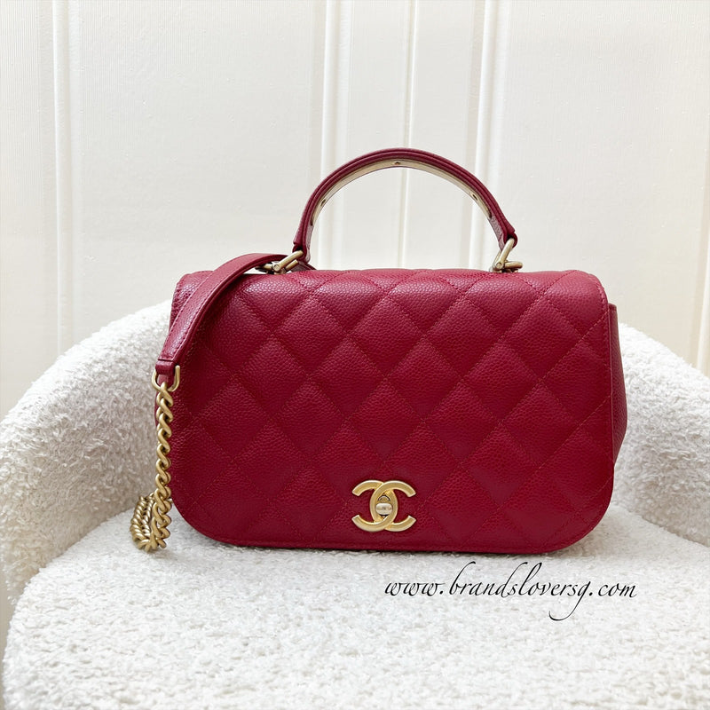 Chanel Top Handle Flap Bag in Raspberry Red Caviar AGHW