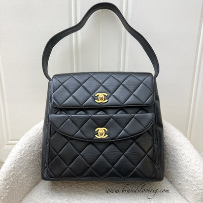 Chanel Vintage Double Pocket Shoulder Bag in Black Lambskin and 24K GHW