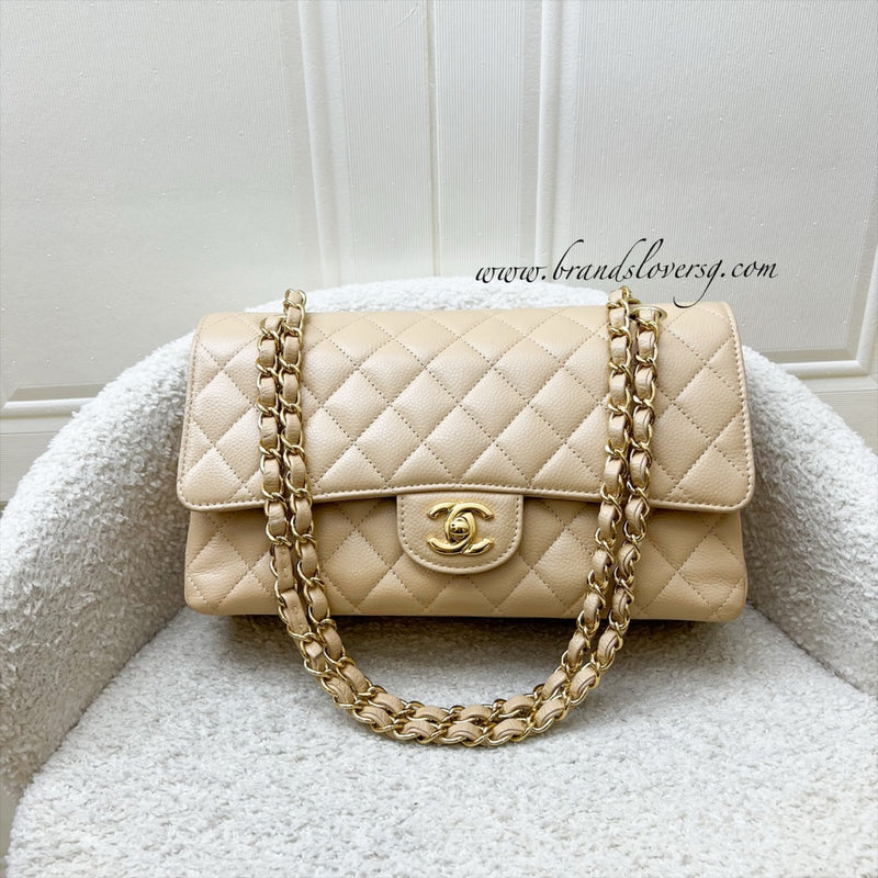 Chanel Medium Classic Flap CF in Beige Caviar and GHW