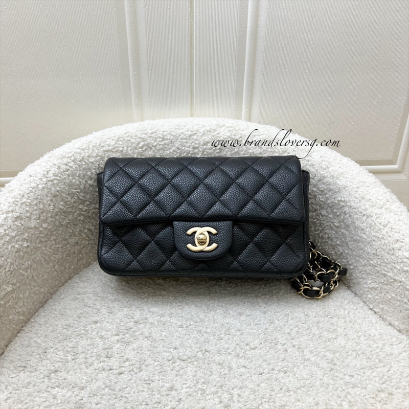 Chanel Classic Mini Rectangle Flap in 15C Black Caviar and AGHW