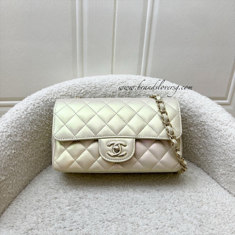 Chanel Classic Mini Rectangle Flap in 20B Iridescent Ivory Lambskin and LGHW