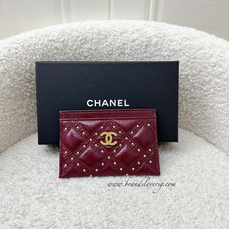 Chanel Seasonal Flat Card Holder in Red Distressed Calfskin and AGHW