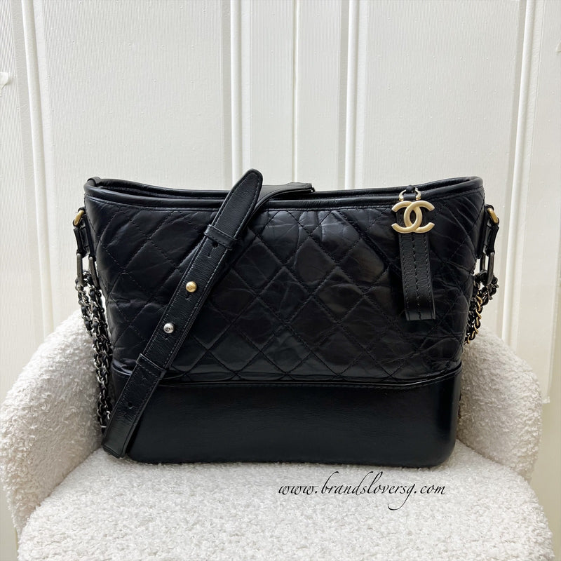 Chanel Medium (New Large) Gabrielle Hobo Bag in Black Distressed Leather and 3-Tone HW