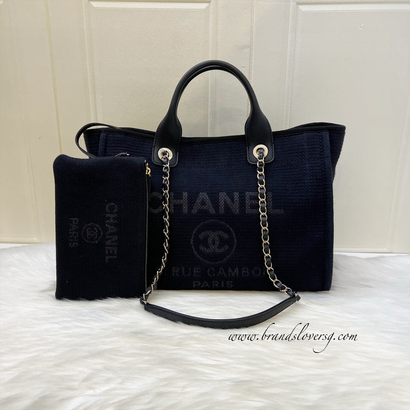 Chanel Medium Deauville Shopping Tote in 24C Black Fabric, Black Leather and LGHW (Model: AS3351)