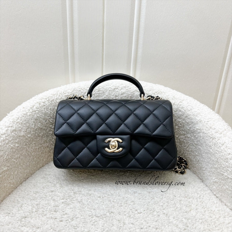 Chanel Classic Top Handle Mini Rectangle Flap in Black Lambskin and LGHW (Model: AS2431)