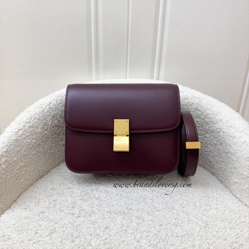 Celine Teen Classic Box Bag in Burgundy Calfskin AGHW