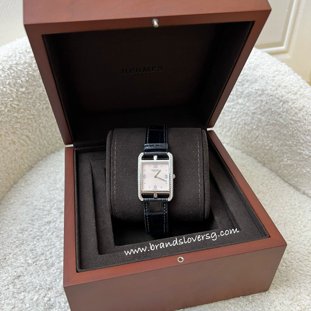 Hermes Cape Cod PM 37mm Quartz Watch with Diamonds and Rose Pale