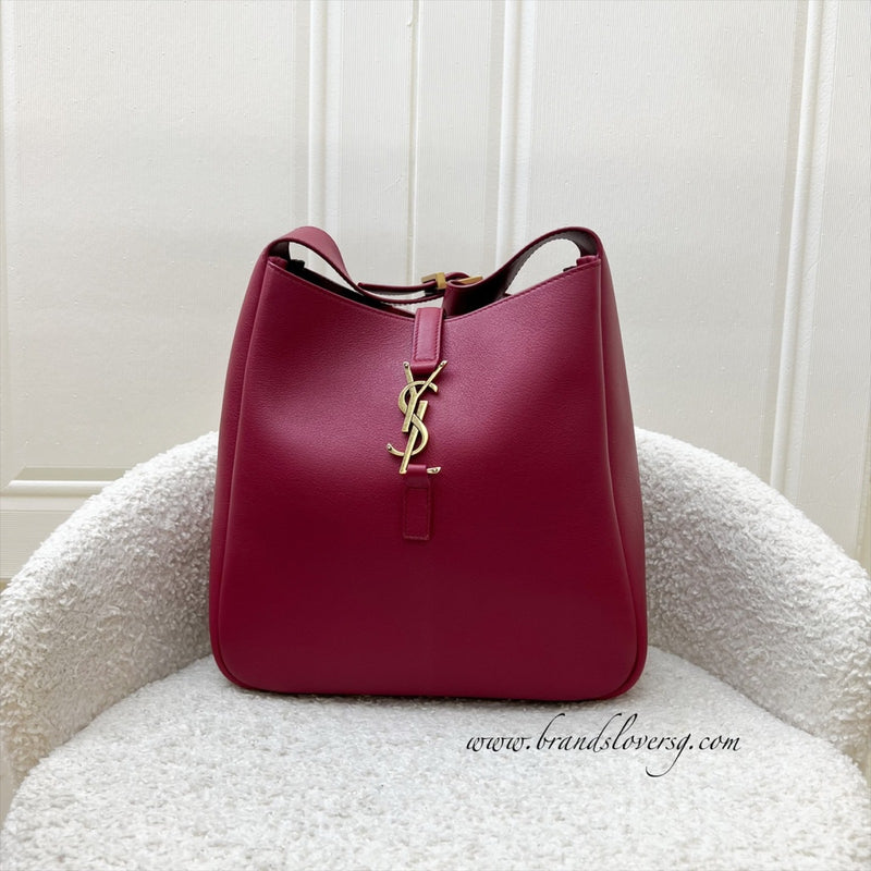 Saint Laurent YSL Small Le 5 À 7 Supple Hobo Bag in Cherry Jam
