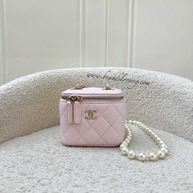 Chanel Mini Vanity with Pearl Chain in Pink Lambskin and LGHW (Model: AP2581)