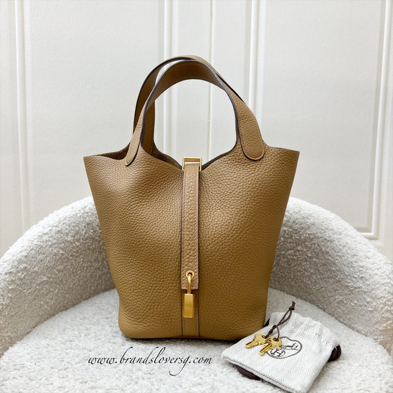 Hermes Picotin 18 in Biscuit Clemence Leather and GHW