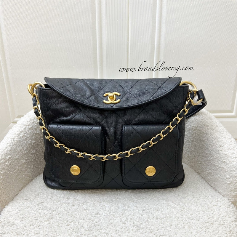 Chanel 25P Small Hobo Bag in Black Caviar and AGHW (Model: AS5384)