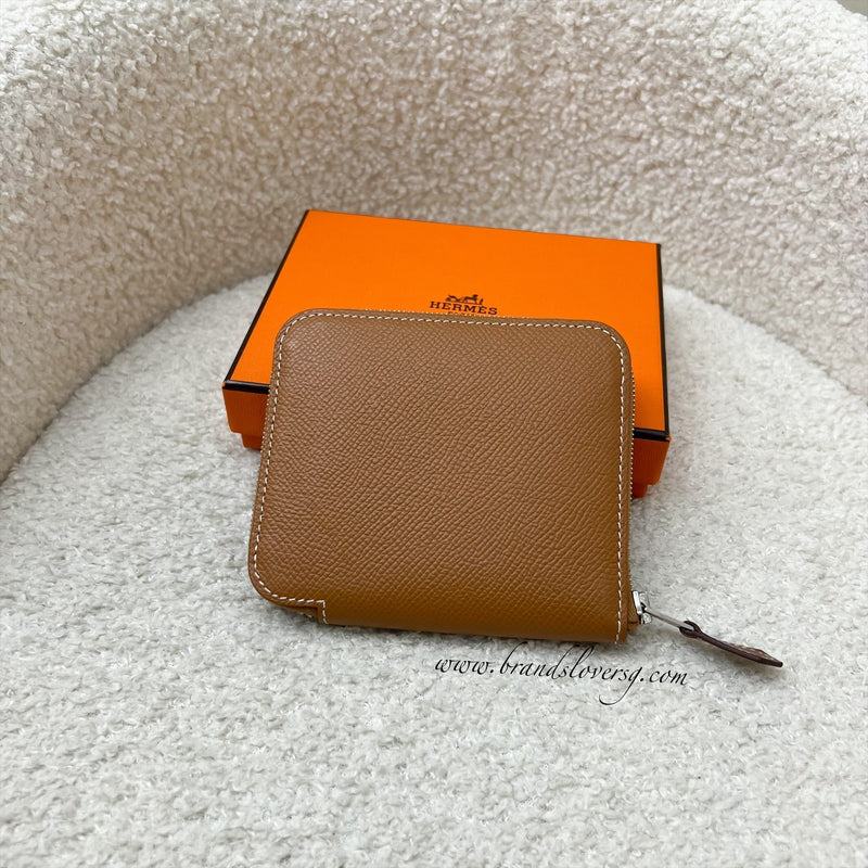 Hermes Silk in Compact Wallet in Gold Epsom Leather and PHW