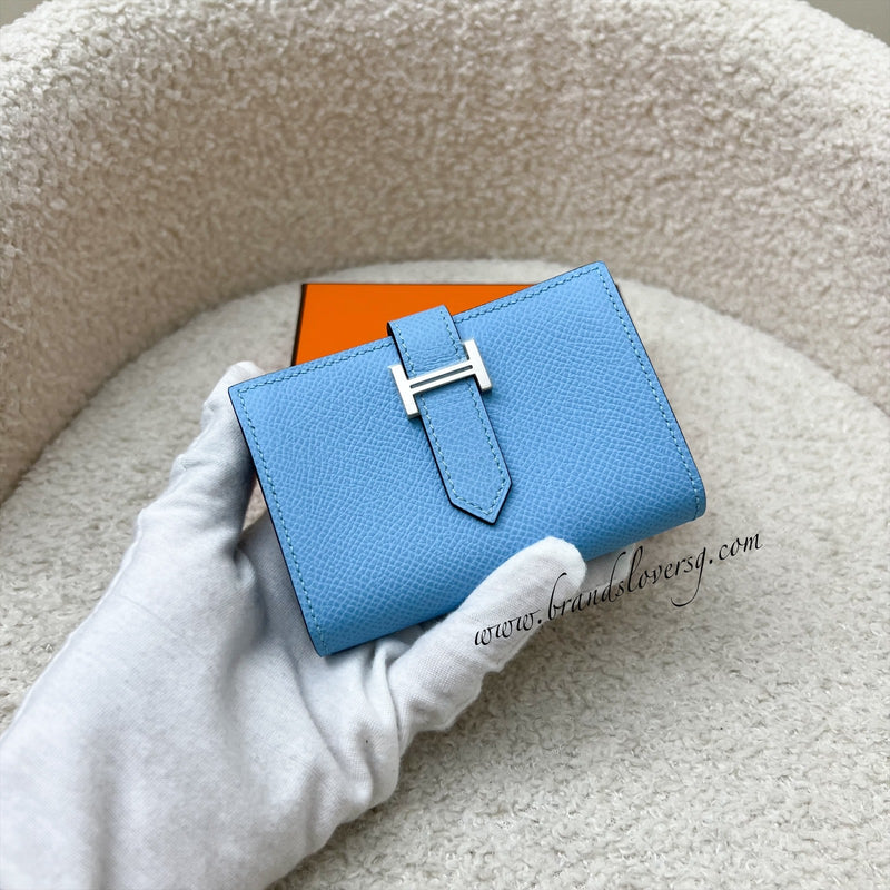 Hermes Bearn Mini Wallet in Blue Celeste Epsom Leather and PHW