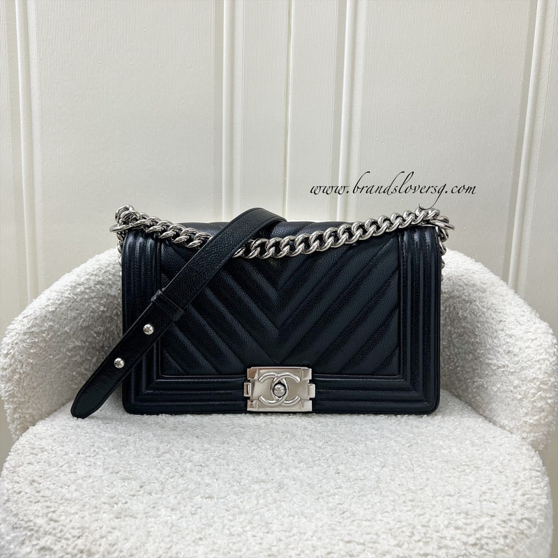 Chanel Medium 25cm Boy Flap in Chevron Quilted Black Caviar and SHW