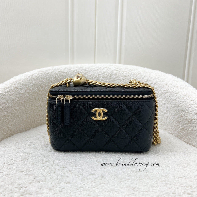 Chanel 23P Heart Adjustable Chain Vanity in Black Caviar AGHW