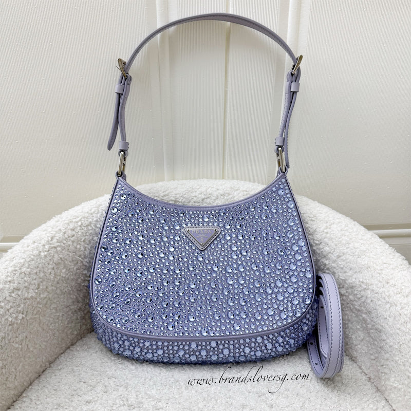 Prada Cleo Bag in Light Purple Satin with Crystals