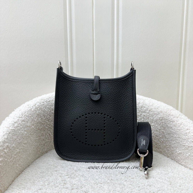 Hermes Mini Evelyne 16 in Dark Bronze Clemence Leather, Canvas Strap and PHW