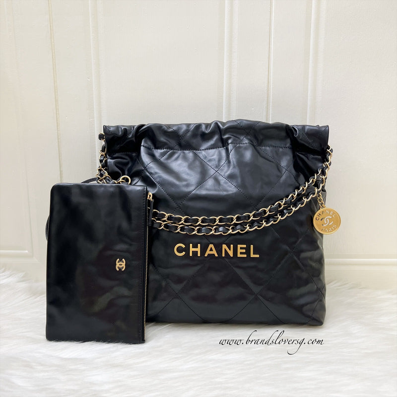 Chanel 22 Small Hobo Bag in Black Shiny Calfskin and AGHW