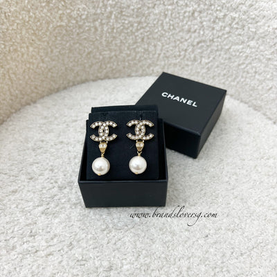 Chanel 18B Dangling Earrings with Crystals, Pearl and AGHW