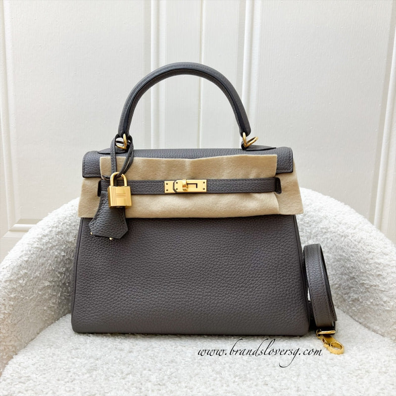 Hermes Kelly 25 in Gris Etain Togo Leather and GHW