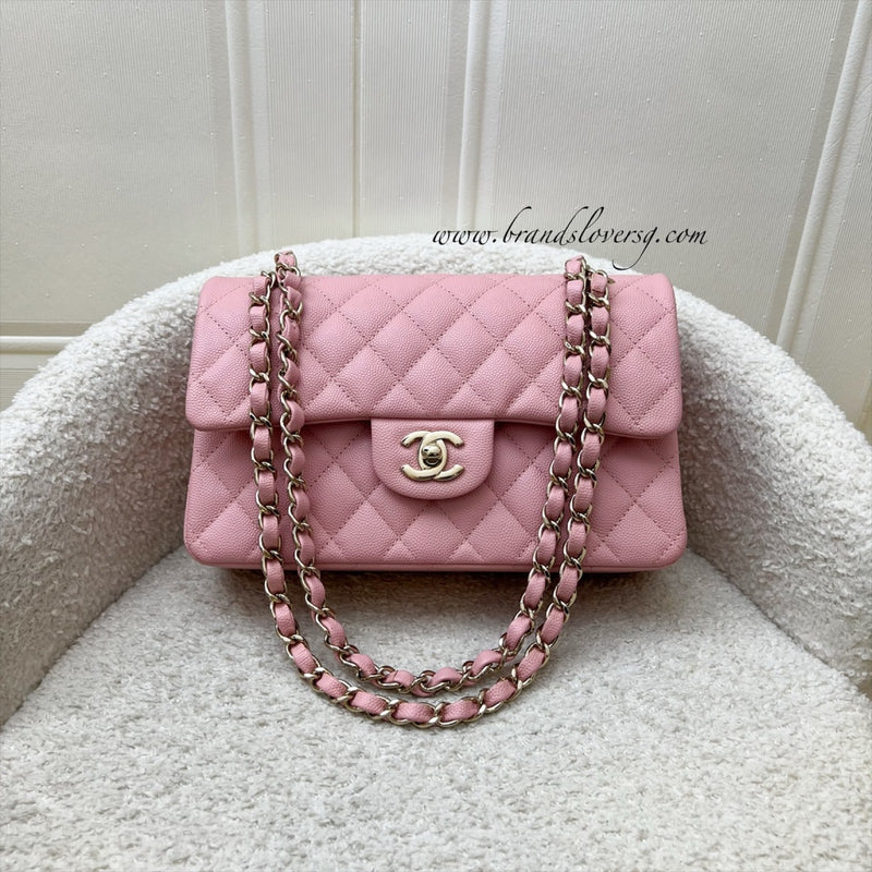 Chanel Small Classic Flap CF in 22C Sakura Pink Caviar and LGHW (Model: A01113)