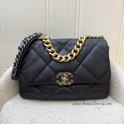 Chanel 19 Medium / Large Flap in Black Lambskin and 3-tone HW