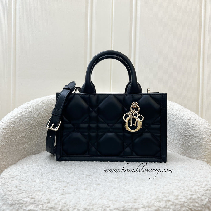 Dior Mini Book Tote in Black Macrocannage Lambskin and LGHW (Model: S5573OWHP)