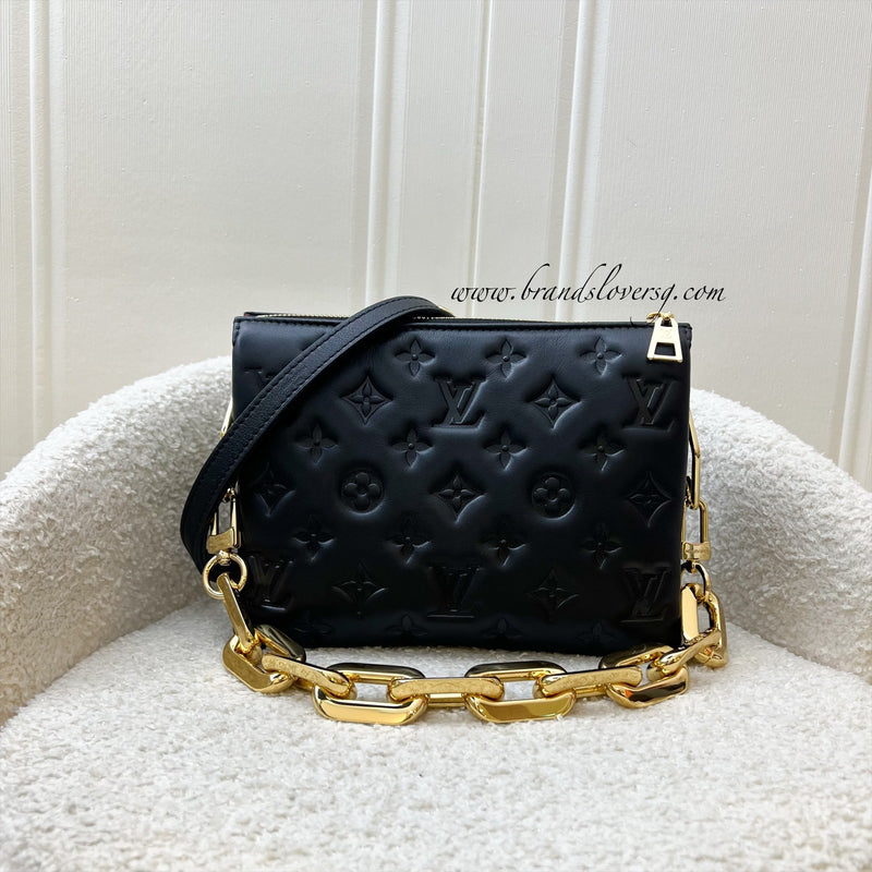 LV Coussin BB Handbag in Black Puffy Embossed Lambskin and GHW (Model: M20574)