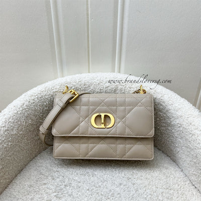 Dior Miss Caro Mini Flap Bag in Powder Beige Macrocannage Lambskin and GHW