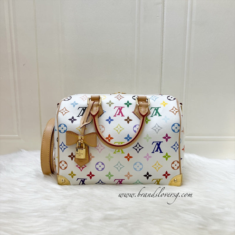 [Local Set - Jun 2025] LV Louis Vuitton x Takashi Murakami Speedy 25 in Multicolore Blanc Monogram Canvas and GHW