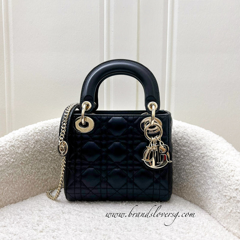 Dior Mini Lady Dior in Black Lambskin and LGHW with Dior Toile de Jouy Sauvage Mitzah