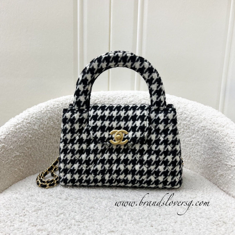 Chanel Mini / Small Kelly Bag in 24A Houndstooth Tweed and AGHW