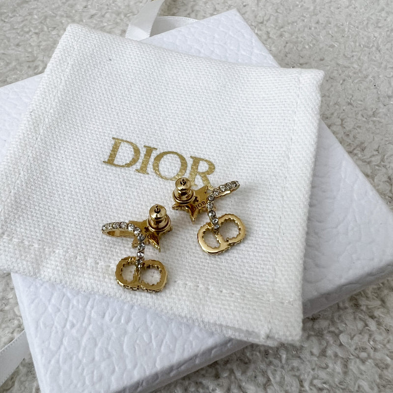 Dior Clair D Lune CD and Star Earrings studded with Crystals in GHW
