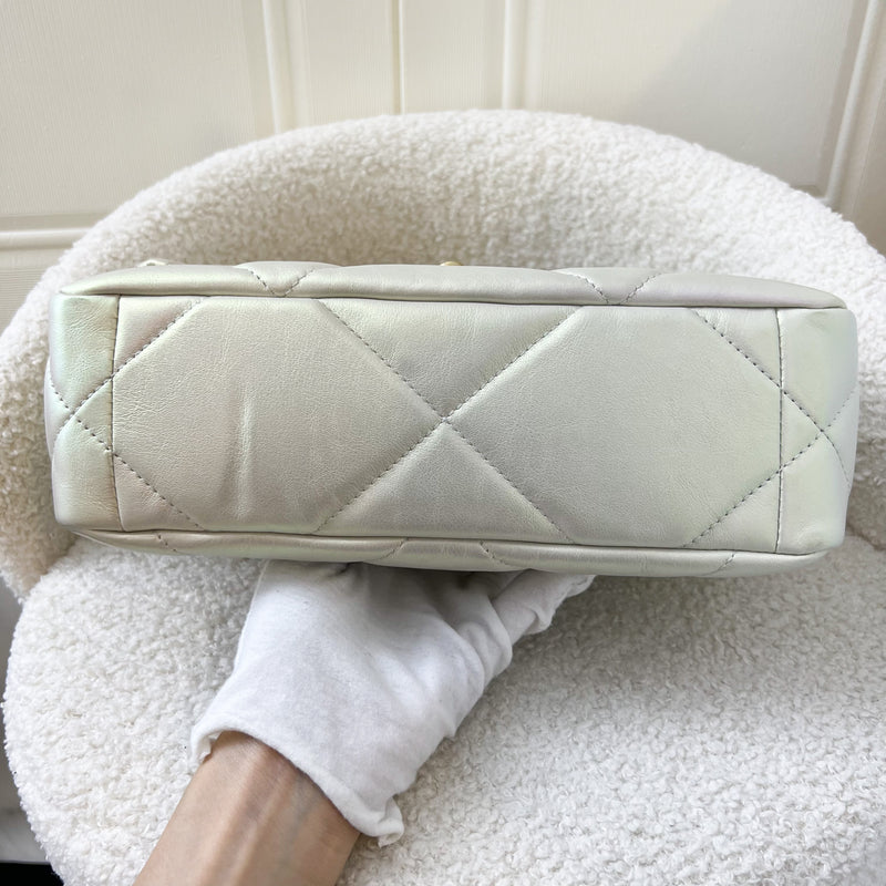 Chanel 19 Small Flap in 21S Iridescent White Calfskin and 3-tone HW