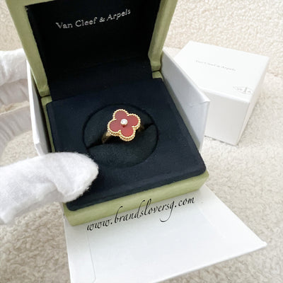 Van Cleef & Arpels VCA Vintage Alhambra Ring with Carnelian, Diamond in 18K Yellow Gold