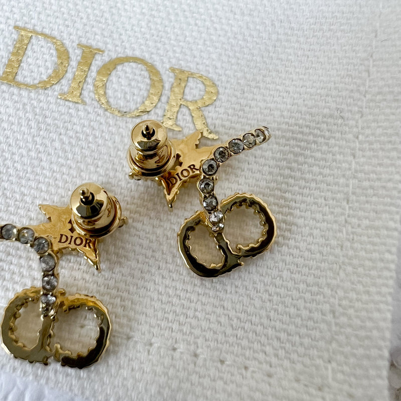 Dior Clair D Lune CD and Star Earrings studded with Crystals in GHW